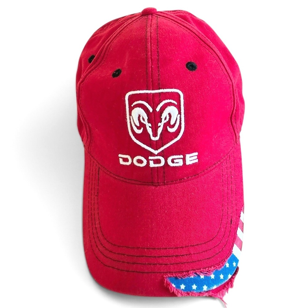 Dodge Ram Logo Red Baseball Cap Snapback Hat 2008 Chrysler Distressed USA Brim